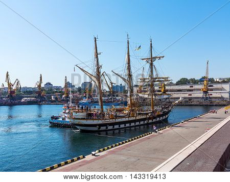 Odessa, Ukraine August 15, 2016: Training Barquentine Italian Navy 