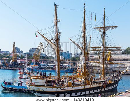 Odessa, Ukraine August 15, 2016: Training Barquentine Italian Navy 