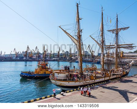 Odessa, Ukraine August 15, 2016: Training Barquentine Italian Navy 