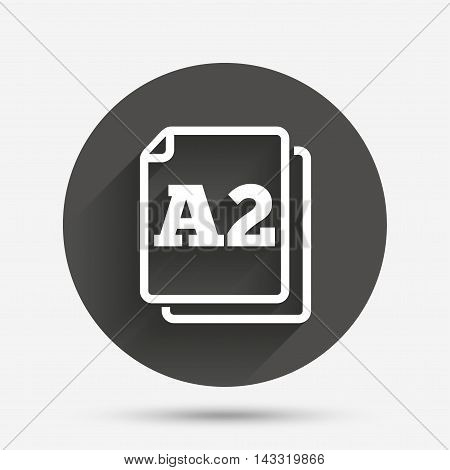 Paper size A2 standard icon. File document symbol. Circle flat button with shadow. Vector