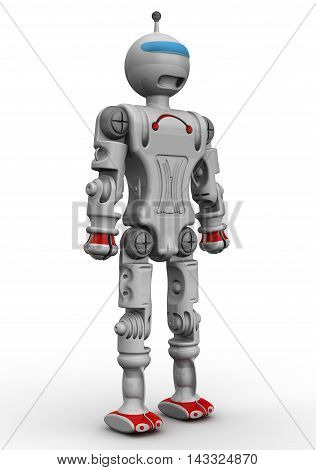 Humanoid robot. Humanoid robot standing on a white surface. Isolated. 3D Illustration