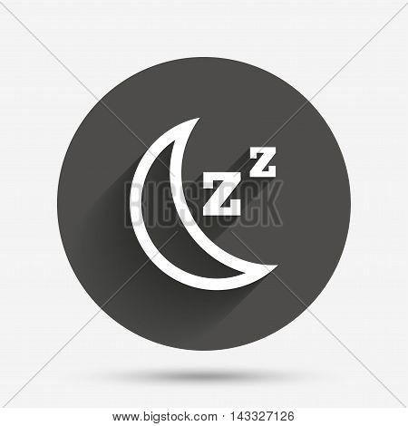 Sleep sign icon. Moon with zzz button. Standby. Circle flat button with shadow. Vector