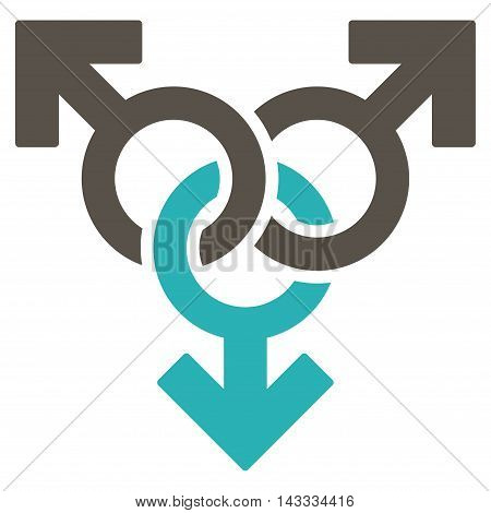 Group Gay Sex icon. Vector style is bicolor flat iconic symbol with rounded angles, grey and cyan colors, white background.