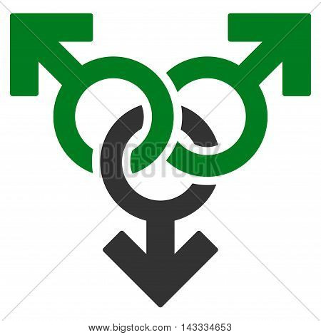 Group Gay Sex icon. Vector style is bicolor flat iconic symbol with rounded angles, green and gray colors, white background.