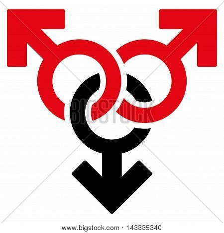 Group Gay Sex icon. Vector style is bicolor flat iconic symbol with rounded angles, intensive red and black colors, white background.