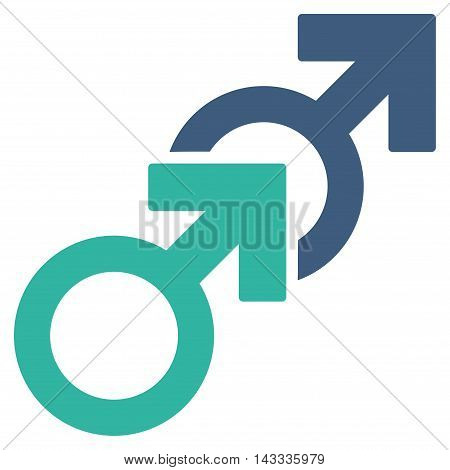 Gay Sex icon. Vector style is bicolor flat iconic symbol with rounded angles, cobalt and cyan colors, white background.