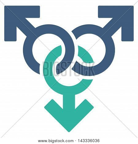 Group Gay Sex icon. Vector style is bicolor flat iconic symbol with rounded angles, cobalt and cyan colors, white background.