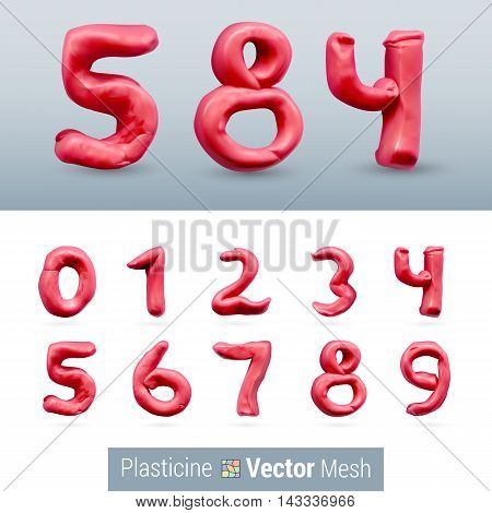 Numeral Red Color Isolated on Background Set