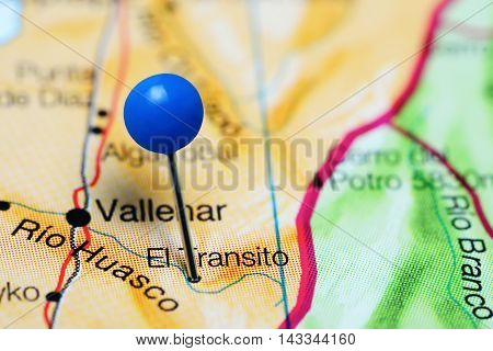 El Transito pinned on a map of Chile