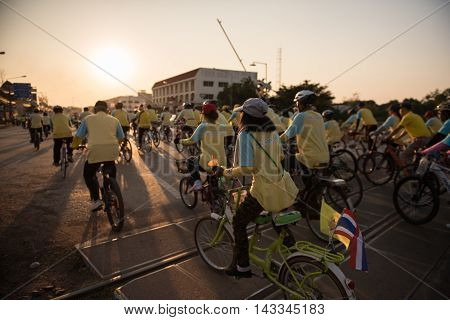 NONG KHAITHAILAND - DEC 11: Bike for Dad activity in Father Day on December 11th 2015 in Nong khai.Thai people ride bicycle to celebrate the Father day every year.