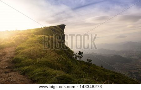The peak of the mountain and cloudscape at Phu chi fa in ChiangraiThailand