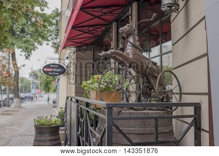 Rostov-on-Don Russia- August 14 2016: Ancient three-wheeled bicycle for children
