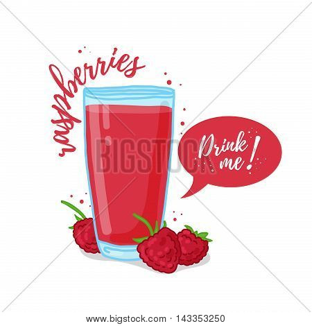 Design Template banner, poster, icons raspberries smoothies. Illustration of raspberries juice Drink me. Raspberries fresh berry cocktail. Vector illustration