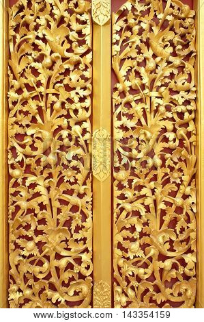 the beautiful gold of pattern Lai Kanok (Thai design) in wood