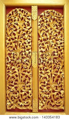 the beautiful gold of pattern Lai Kanok (Thai design) in wood