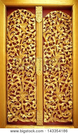the beautiful gold of pattern Lai Kanok (Thai design) in wood