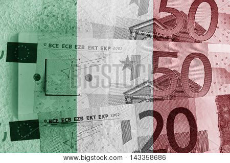 Euro banknotes, switch and Italy flag - Finance concept