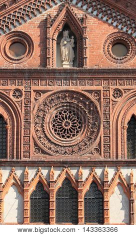Facade of the romanic style church of Santa Maria in Strada. Monza, Italy