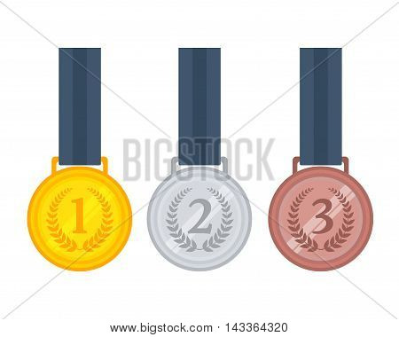 Vector illustration of gold, silver and bronze medals on ribbons.