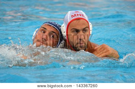 Budapest, Hungary - Jul 17, 2014. Men at work. The Waterpolo European Championship was held in Alfred Hajos Swimming Centre in 2014.