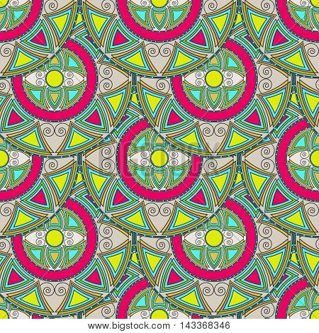 Seamless pattern from multicolored circles. Geometric background. Mandalas. Vector
