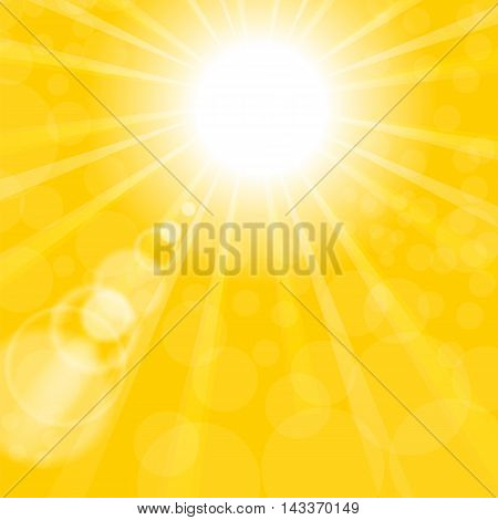Abstract Sun Background. Yellow Summer Pattern. Bright Background with Sunshine. SunBurst with Flare and Lens.