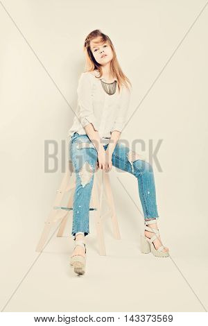 Casual Young beautiful Woman wearing Demim on white