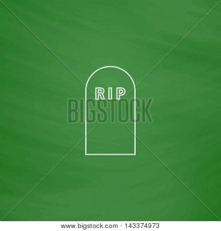 Grave Outline vector icon. Imitation draw with white chalk on green chalkboard. Flat Pictogram and School board background. Illustration symbol