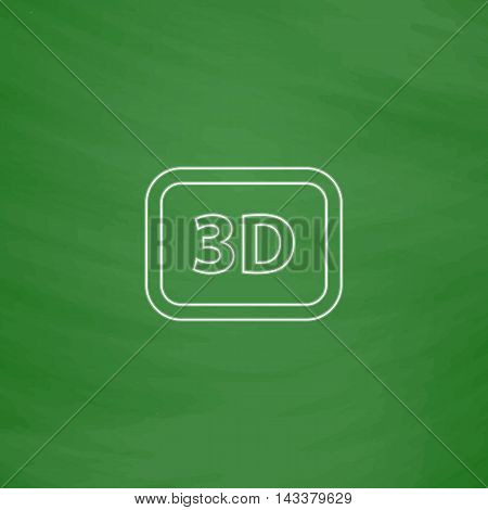 three dimensional Outline vector icon. Imitation draw with white chalk on green chalkboard. Flat Pictogram and School board background. Illustration symbol