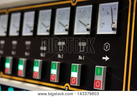 Close up view of the industrial equipment electrical control board.