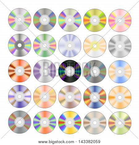 Set of Colorful Different Compact Discs Isolated on White Background
