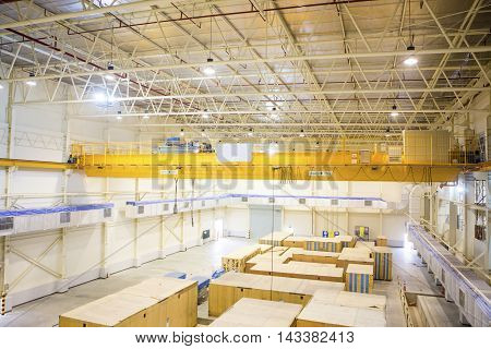 overhead travveling crane in a construction hall