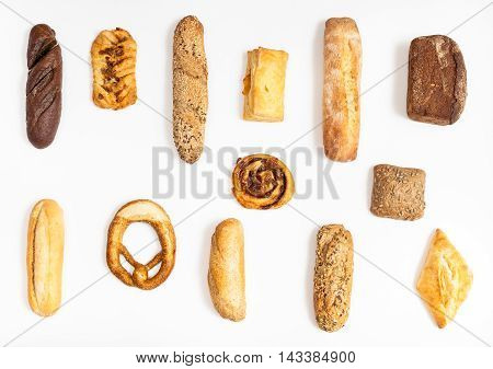 Various Fresh Bakery On White Background