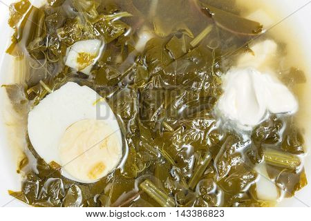 Top View Of Vegetarian Soup From Green Leaves
