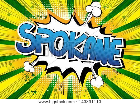 Spokane - Comic book style word on comic book abstract background.