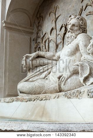 Four Fountains is a group of four Late Renaissance fountains in Rome Italy. The figure of one fountain represent the River Aniene
