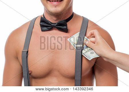 Bare Breasts A Stripper Close-up And Gratuities
