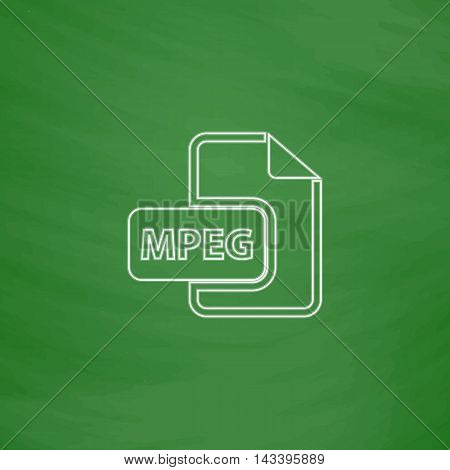 MPEG Outline vector icon. Imitation draw with white chalk on green chalkboard. Flat Pictogram and School board background. Illustration symbol