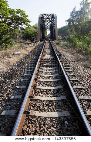 old rail way bridge vintage Metal railway bridge viaduct Bang Saphan Prachuab Thailand.