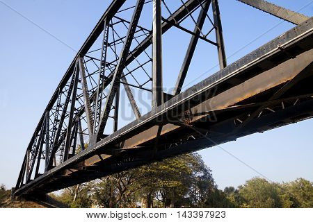 old rail way bridge vintage Metal railway bridge viaduct Bang Saphan Prachuab Thailand.