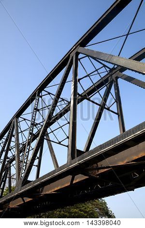 old rail way bridge vintage Metal railway bridge viaduct Bang Saphan Prachuab Thailand.