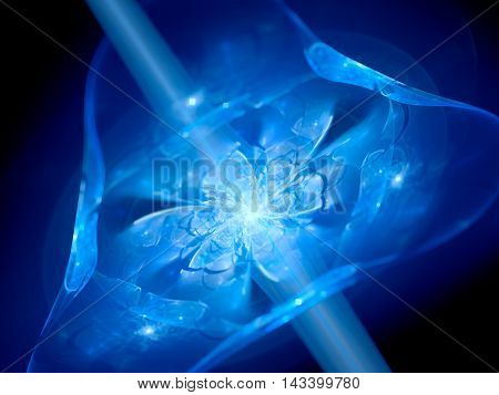 Blue glowing flower shaped multidimensional gate in space computer generated abstract background