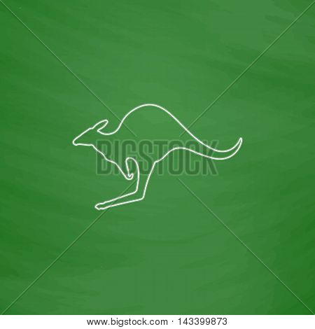 Kangaroo Outline vector icon. Imitation draw with white chalk on green chalkboard. Flat Pictogram and School board background. Illustration symbol