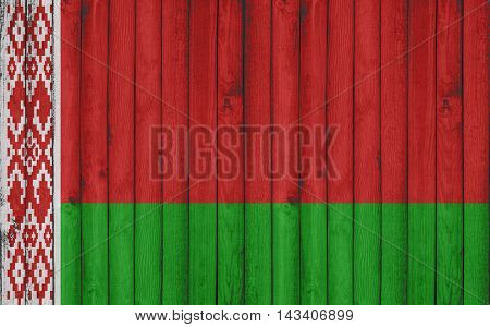 Flag of Belarus painted on wooden frame