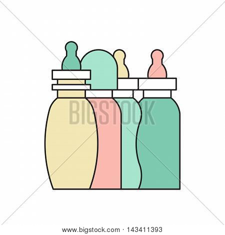 Vector baby bottle. Baby milkbottle flat icon. Baby bottle feeding vector illustration.