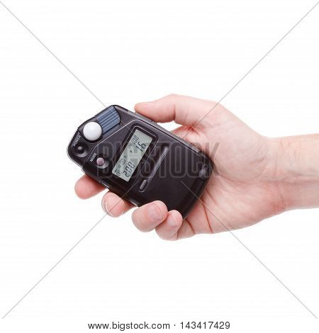 Flash Meter In Hand On White Background