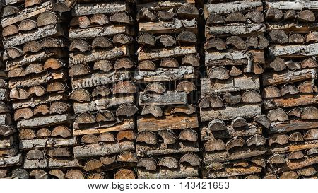 dry chopped firewood logs ready for winter Background of dry chopped firewood logs in a pile
