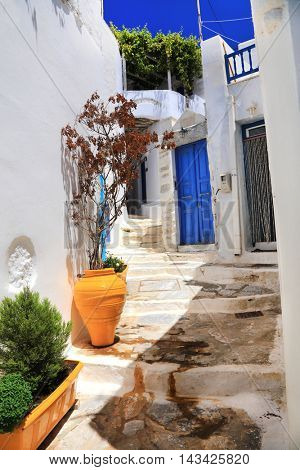 Greece- traditional  streets of Cyclades, Amorgos, Chora
