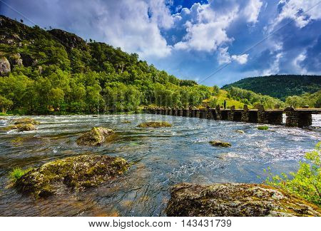 Tourist Woman On Bridge Terland Klopp In Norway