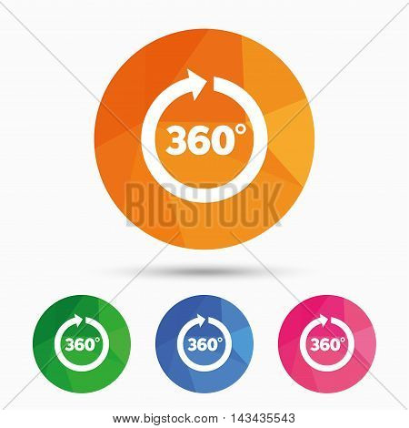 Angle 360 degrees sign icon. Geometry math symbol. Full rotation. Triangular low poly button with flat icon. Vector